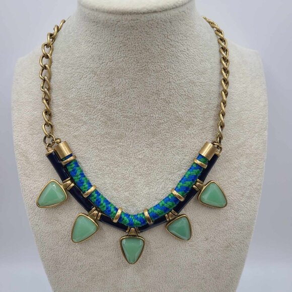 J Crew Enamel Rope Corded Aqua Blue Mint Green Resin Gold Tone Necklace - Picture 2 of 13